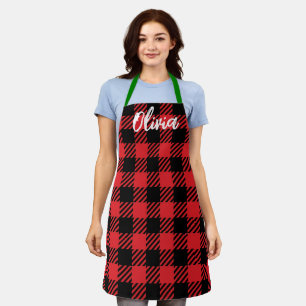 Tablier Personnalisé Nom Noël Rouge Vert Plaid Baker Apron