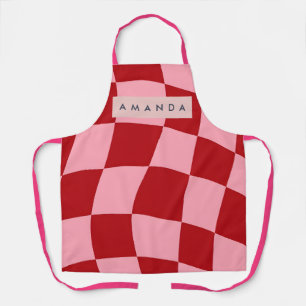 Tablier Personnalisé Rouge et Rose à Carreaux Ondulés
