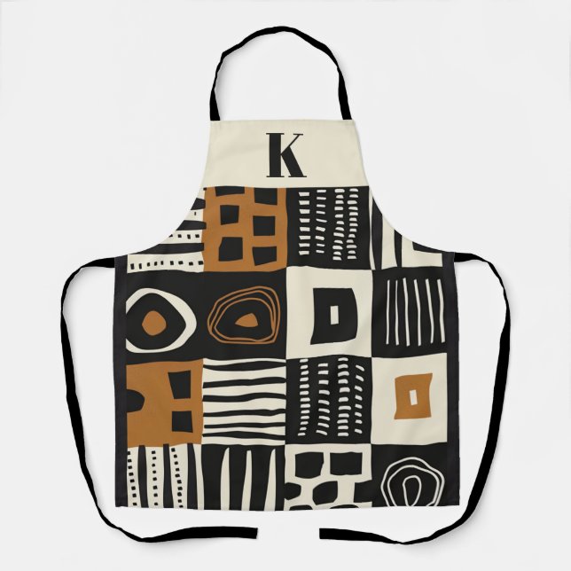 Tablier Personnalisé Style Monogram African Mud Tissu Impr (Recto)