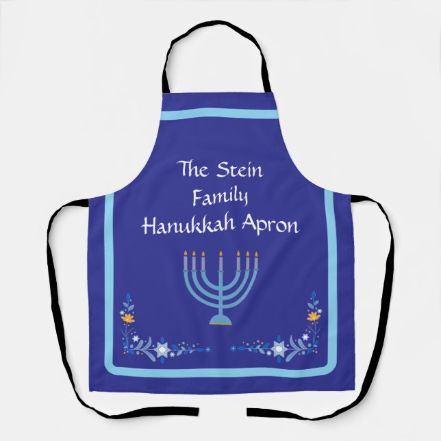 Tablier Personnaliser Blue HANOUKKA Menorah (Recto)