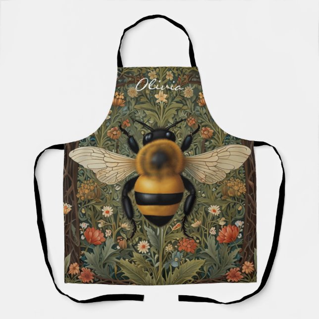 Tablier Personnaliser le boho botanique de bourdon rétro (Recto)