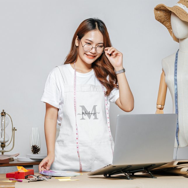 Tablier Personnaliser le nom du monogramme Ajouter une cou (Personalize Monogram Name Add Photo Color Adult Apron)