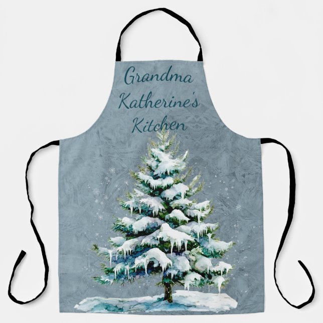 Tablier Personnaliser l'épinette neige hivernale de grand- (Recto)