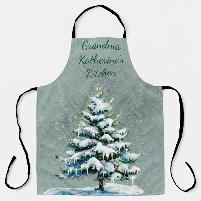Tablier Personnaliser l'épinette neige hivernale de grand- (Recto)
