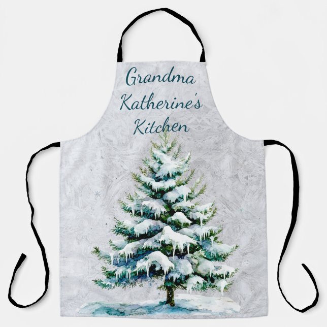 Tablier Personnaliser l'épinette neige hivernale de grand- (Recto)