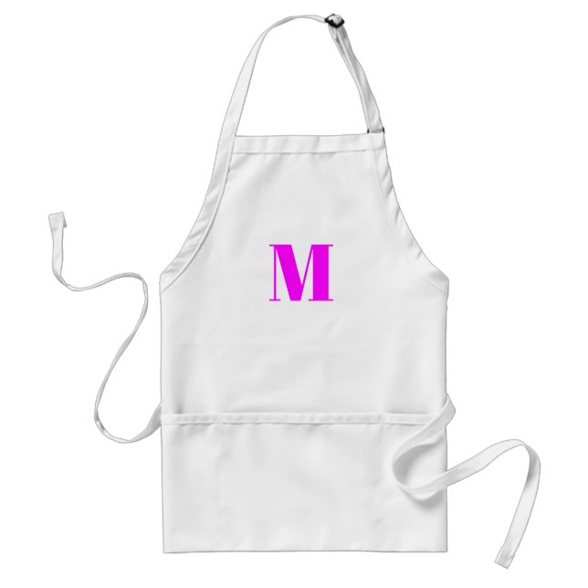 Tablier Personnaliser monogramme initial magenta rose blan (Devant)