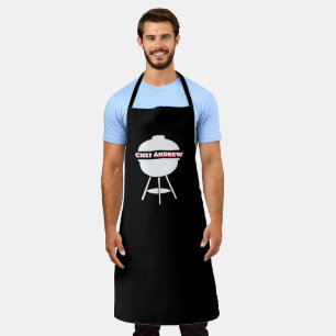 Tablier Personnaliser Nom du chef noir Monogram BBBQ Grill