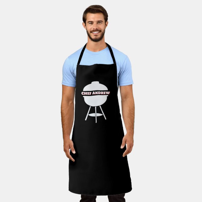 Tablier Personnaliser Nom du chef noir Monogram BBBQ Grill (Porté)