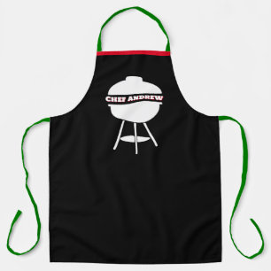 Tablier Personnaliser Nom du chef noir Monogram Grill Noël