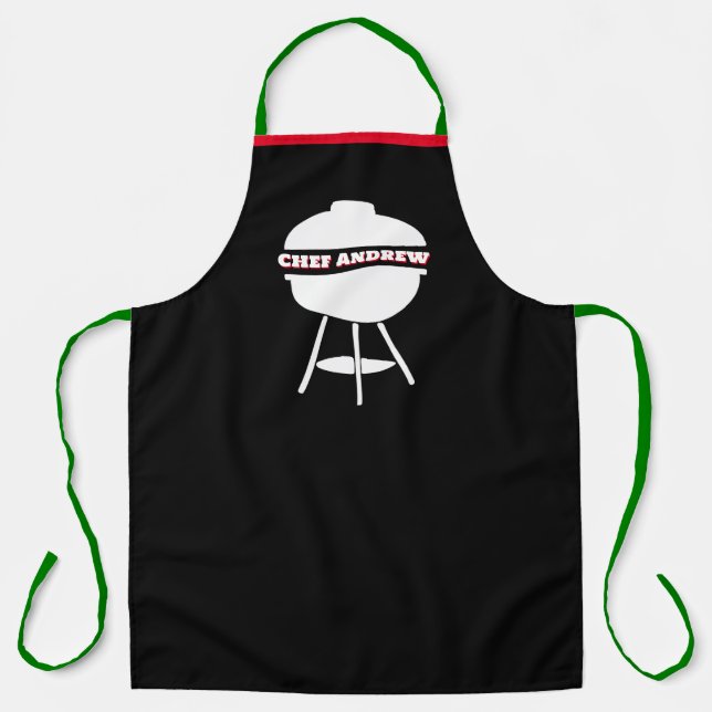 Tablier Personnaliser Nom du chef noir Monogram Grill Noël (Recto)
