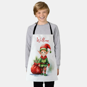 Tablier Personnaliser Nom elfe de Noël avec sac de cadeaux