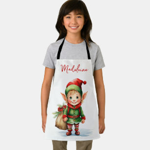 Tablier Personnaliser Nom elfe de Noël avec sac de cadeaux