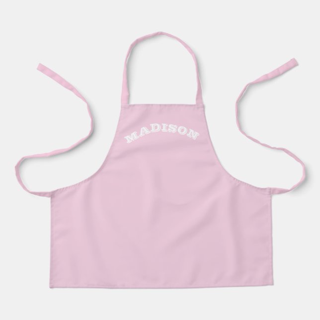 Tablier Personnaliser nom texte blanc lettres courbes rose (Recto)
