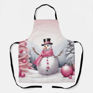 Tablier Personnaliser : Thème rose Arbre de Noël & Snowman