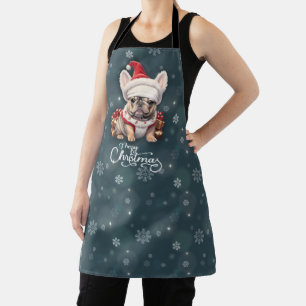 Tablier Petit Chien à taureaux français Santa Hat Joyeux N