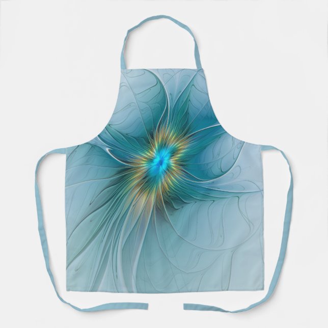 Tablier Petite Beauté Moderne Bleu Or Fractal Art Flower (Recto)