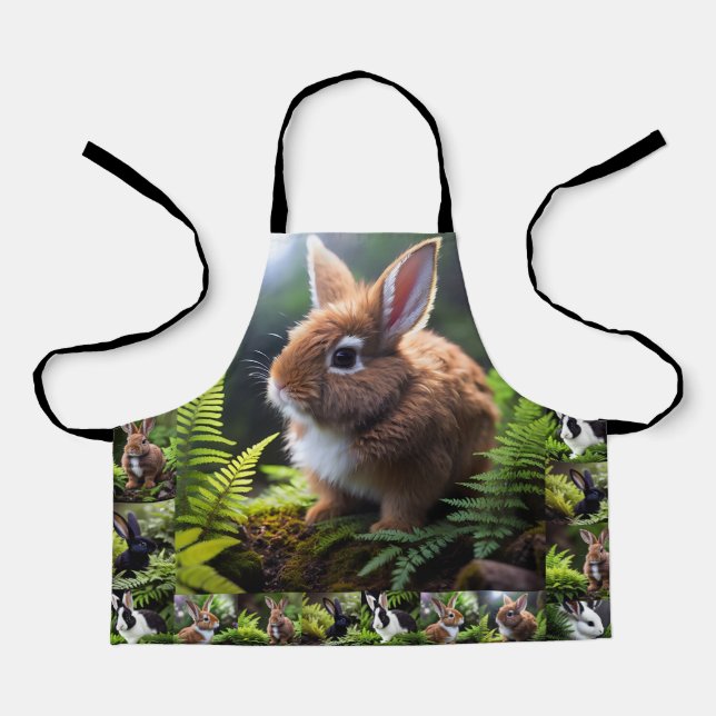 Tablier "Petite Charme : Le lapin nain Brown et blanc" (Recto)