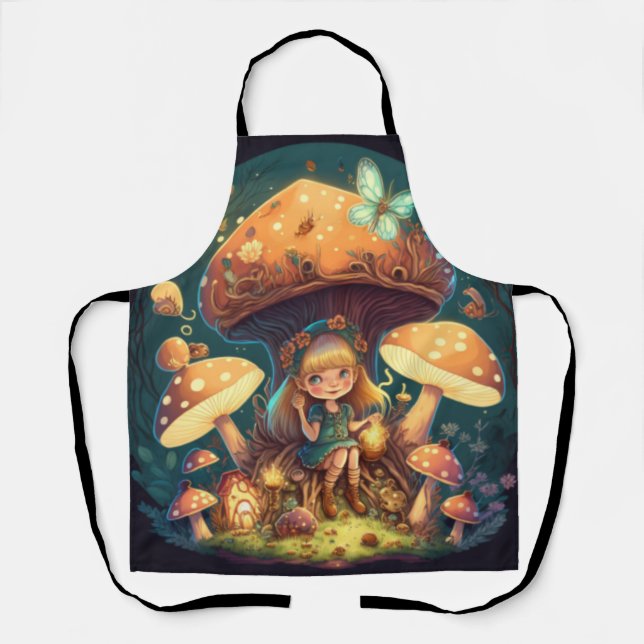 Tablier Petite elve de fille parmi les champignons (Recto)