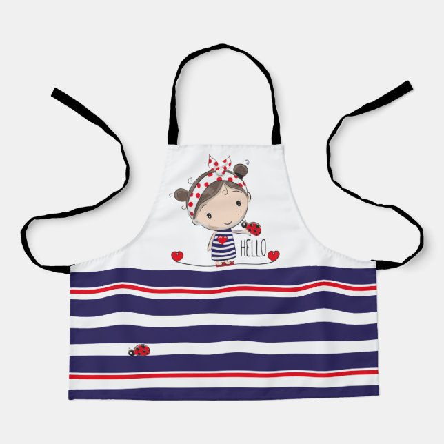 Tablier Petite fille avec Ladybird Art enfants rayés (Recto)