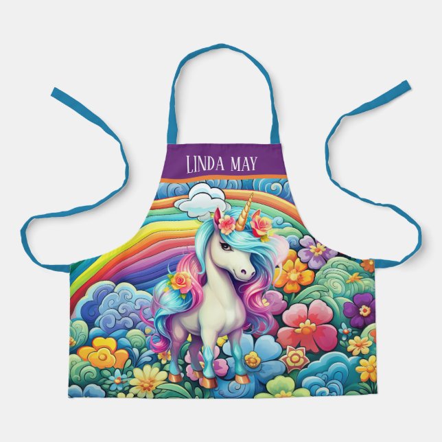 Tablier Petites filles enfants imaginaire licorne ajouter  (Recto)