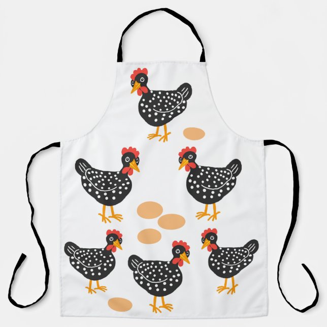 Tablier Petites poules mouchetées noires et oeufs (Recto)