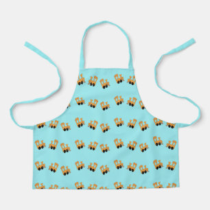 Tablier Petits trains orange motif en bleu