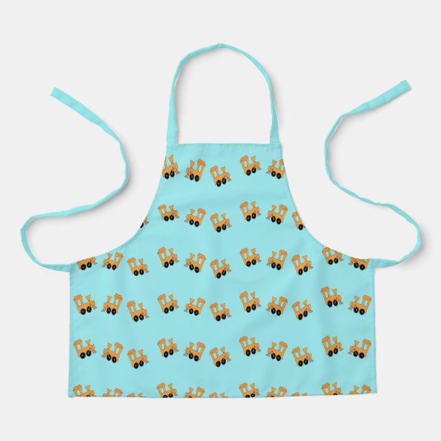 Tablier Petits trains orange motif en bleu (Recto)