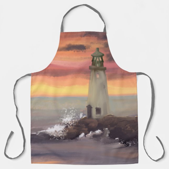 Tablier Phare Côtier Avec Ciel Rose Et Orange (Recto)