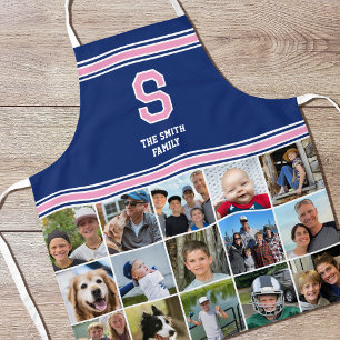 Tablier Photo Collage Famille Monogramme Marine Rose