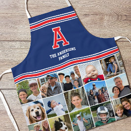 Tablier Photo Collage Famille Monogrammé Rouge Marine Bleu