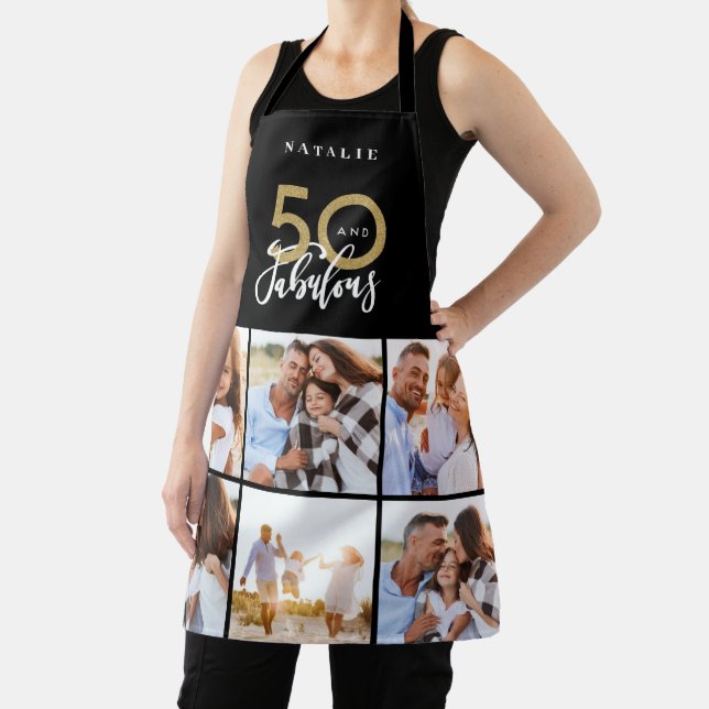Tablier Photo collage noir et or 50e anniversaire moderne  (Insitu)