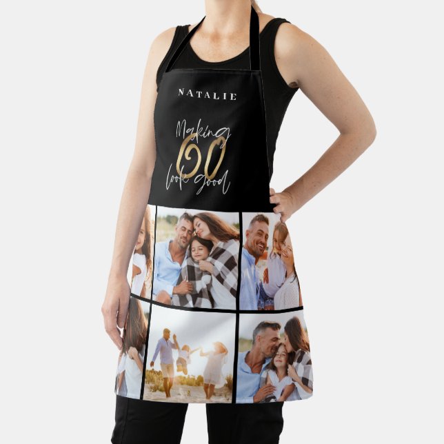 Tablier Photo collage noir et or 60e anniversaire moderne (Insitu)