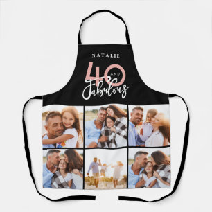 Tablier Photo collage noir et rose 40e anniversaire modern