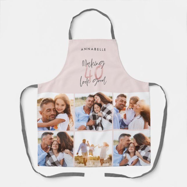 Tablier Photo-collage rose girly 40e anniversaire moderne (Recto)