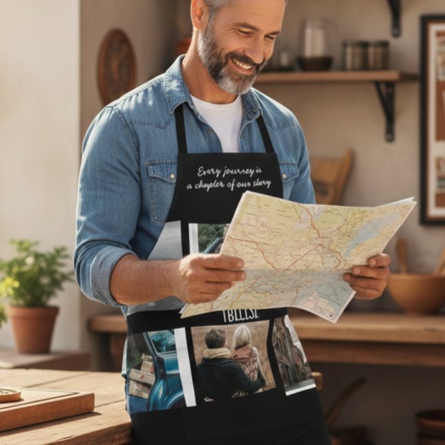 Tablier Photo Collage Travel Memory Black Cooking Apron (Créateur téléchargé)