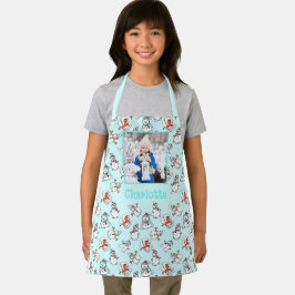 Tablier Photo Fille Et Nom Snowman Motif Mint Green