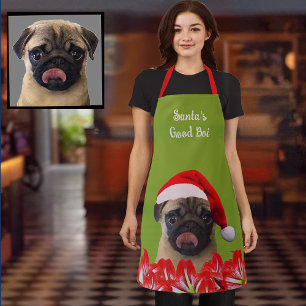 Tablier Photo personnalisé Chien Chapeau de Père Noël Roug