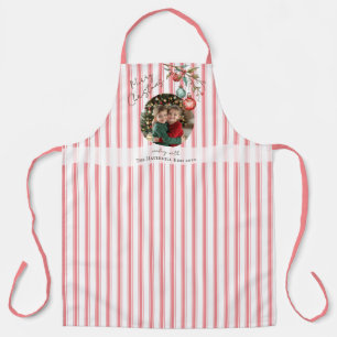 Tablier Photo Pink Stripe Nom de famille Enfants Joyeux No
