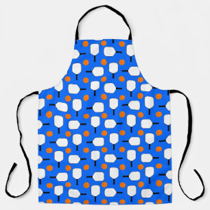 Tablier Pickleball Blue, Orange Balls avec Paddles Blanche