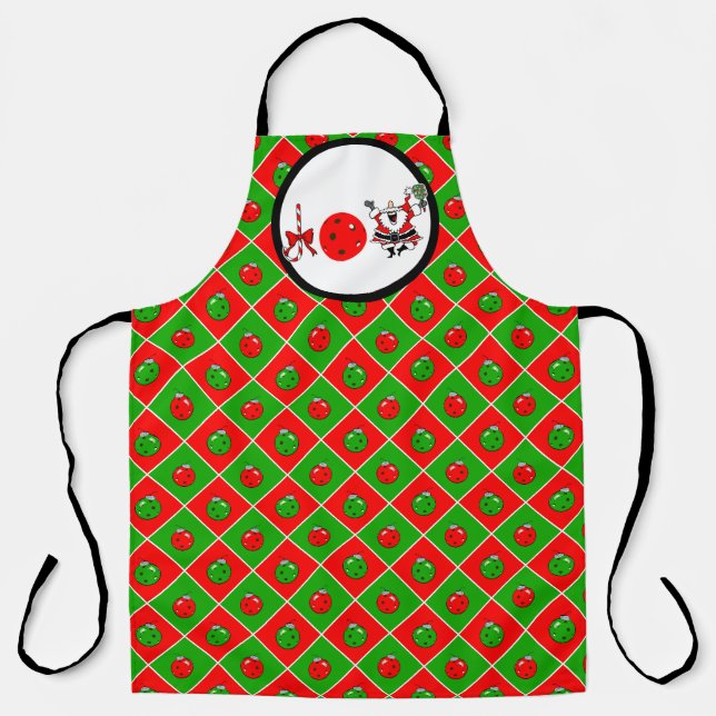 Tablier Pickleball Joy Fête de Noël Rouge Vert Ornements (Recto)