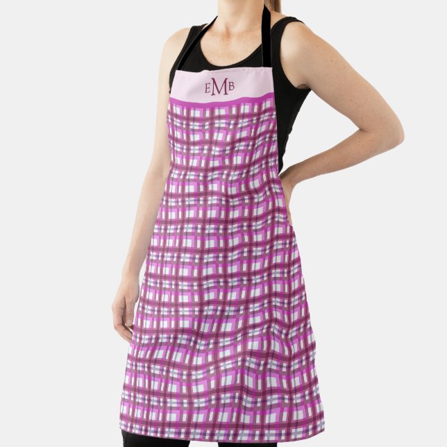 Tablier Pièce rose Plaid Personnalisé Monogramme Initiales (Insitu)