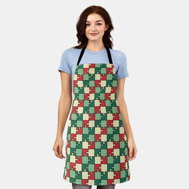 Tablier Pièces de puzzle géométrique rouge vert Motif (Porté)