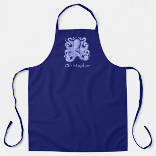 Tablier Pieuvre Bleu Marine Nom Personnalisé Mer Côtière N