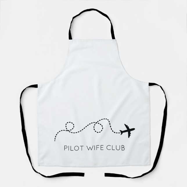 Tablier PILOT WIFE CLUB Avion volant moderne noir blanc (Recto)