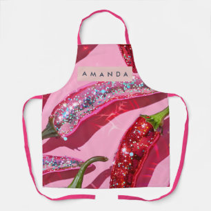 Tablier Piment Personnalisé Pailleté Rose Fuschia Brillant