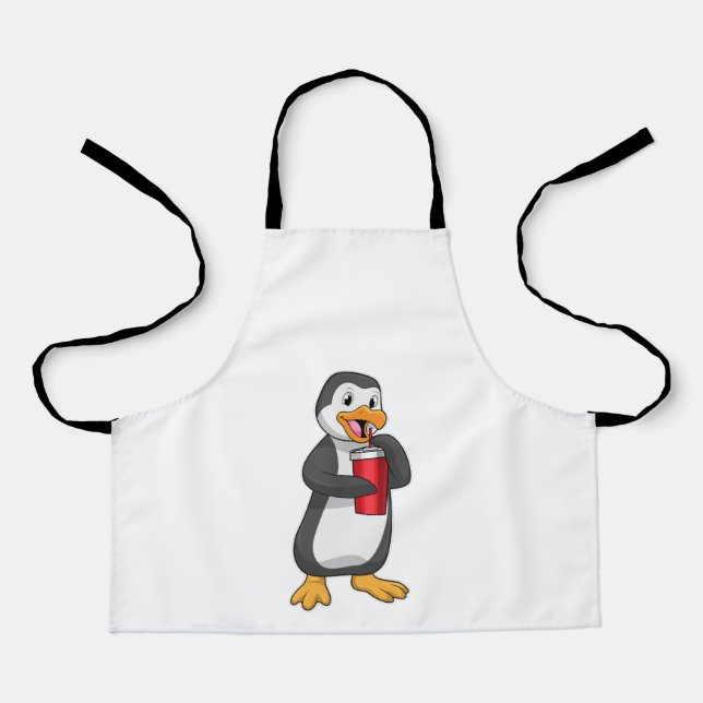 Tablier Pingouin avec tasse à boire avec paille (Recto)