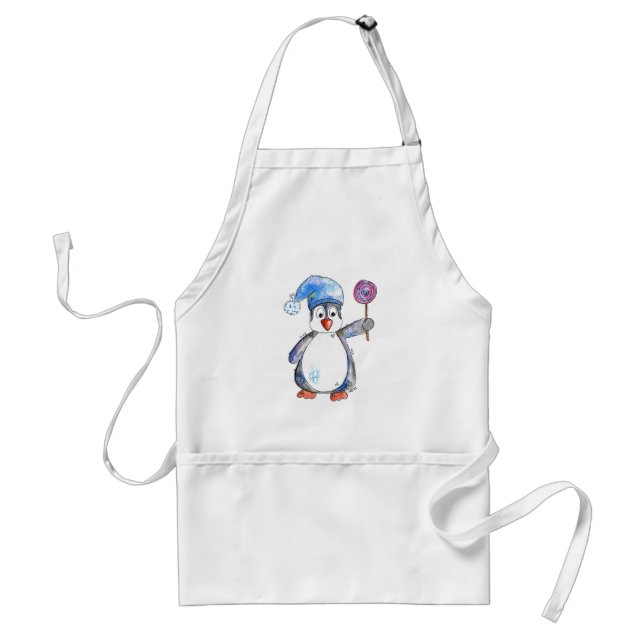 Tablier Pingouin blanc mignon avec Lollipop (Devant)