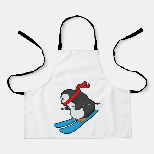 Tablier Pingouin comme skieur avec ski (Recto)