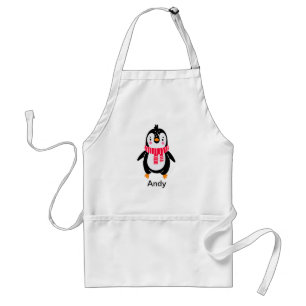 Tablier Pingouin mignon en rouge rayures Écarf