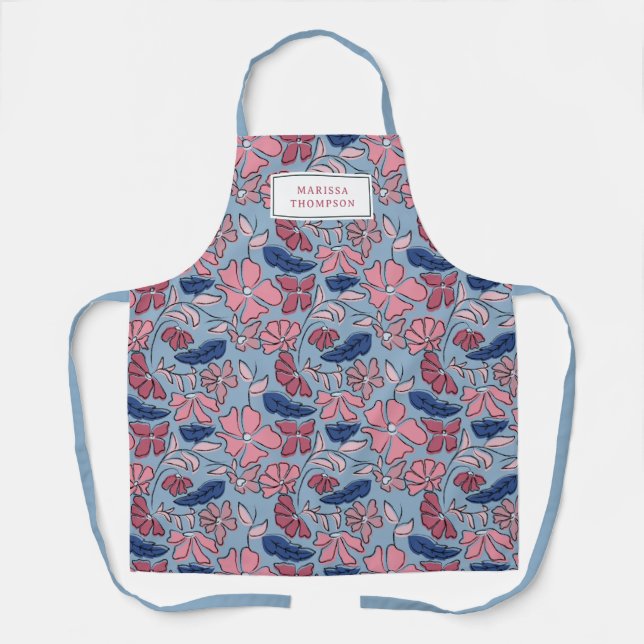 Tablier Pink and Blue Hand Drake Floral Block Print (Recto)